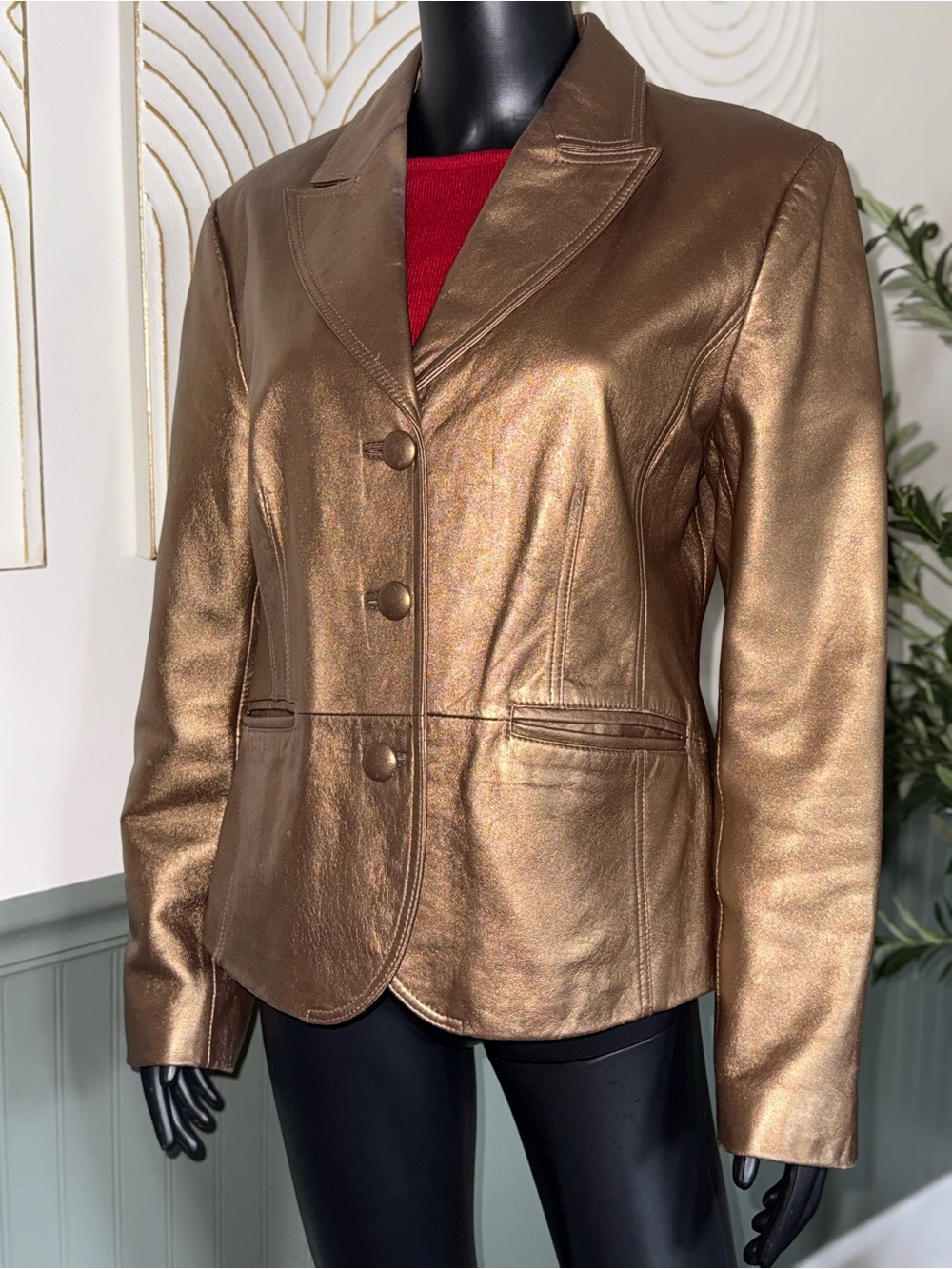 Bernardo Women’s Bronze Genuine Leather Blazer Jacket Holiday Party | Large - Picture 10 of 14
